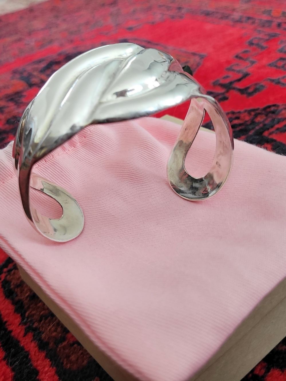 Polished Silver Leaf Cuff Bracelet - Women's Jewelry